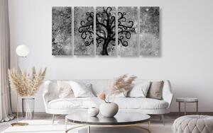 5-częściowy obraz drzewo życia w wersji czarno-białej