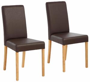 Brązowe krzesła sztuczna skóra, nogi dąb - 2 sztuki