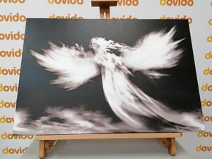 Obraz wizerunek anioła w chmurach w wersji czarno-białej