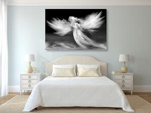 Obraz wizerunek anioła w chmurach w wersji czarno-białej