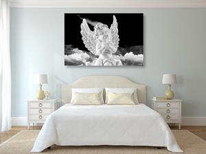 Obraz czarno-biały opiekuńczy anioł na niebie