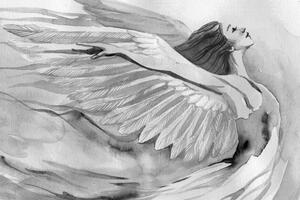 Obraz wolny anioł w wersji czarno-białej