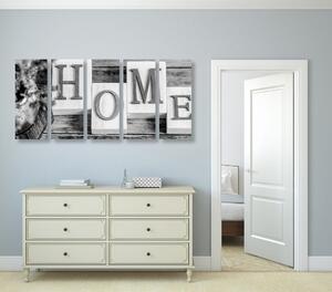5-częściowy obraz litery Home w wersji czarno-białej