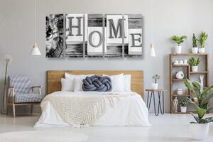 5-częściowy obraz litery Home w wersji czarno-białej