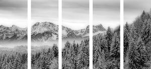 5-częściowy obraz mroźne góry w wersji czarno-białej