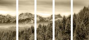 5-częściowy obraz mroźne góry w sepii