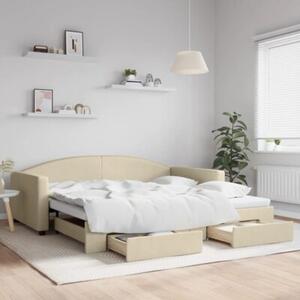 Sofa rozsuwana z szufladami, kremowa, 100x200 cm, tkanina