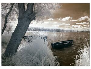 Obraz łodzi na jeziorze (70x50 cm)