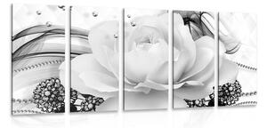5-częściowy obraz luksusowa róża w wersji czarno-białej