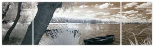 Obraz łodzi na jeziorze (170x50 cm)