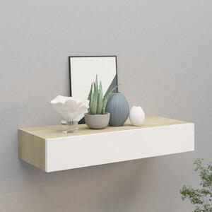 Półka ścienna z szufladą, dąb i biel, 60 x 23,5 x 10 cm, MDF