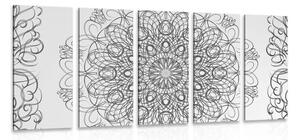 5-częściowy obraz abstrakcyjna kwiatowa Mandala w wersji czarno-białej