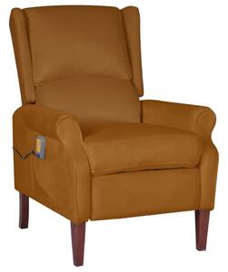 Rozkładany fotel masujący, brązowy, obity aksamitem