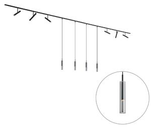 Nowoczesny system szynowy czarny z 6 reflektorami i 4 lampami wiszącymi czarny 1-fazowy - Slimline Avery Loyce