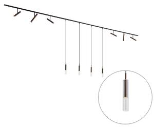 Nowoczesny system oświetlenia szynowego czarny z 6 reflektorami i 4 lampami wiszącymi ciemny brąz 1-fazowy - Slimline Avery Loyce