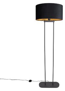 Lampa podłogowa czarna z czarnym owalnym abażurem 50 cm - Thijmen