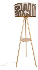Lampa podłogowa trójnóg drewniana z prążkowanym beżowo-brązowym abażurem 50 cm - Lou