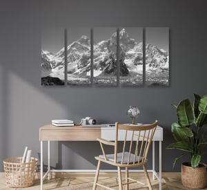 5-częściowy obraz piękny szczyt górski w wersji czarno-białej