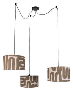 Lampa wisząca czarna z brązowo-beżowym kloszem 35 cm 3-punktowa - Cava