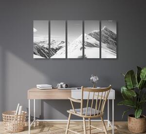 5-częściowy obraz ośnieżone góry w wersji czarno-białej
