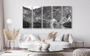 5-częściowy obraz Morskie Oko w Tatrach w wersji czarno-białej