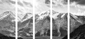 5-częściowy obraz piękna górska panorama w wersji czarno-białej