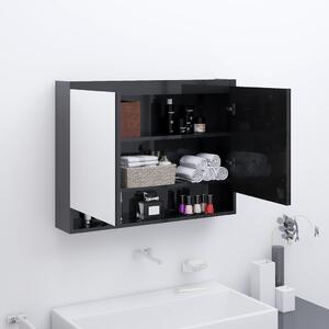 Szafka łazienkowa z lustrem 80x15x60 cm, MDF, czerń z połyskiem