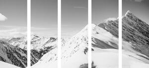 5-częściowy obraz ośnieżone góry w wersji czarno-białej