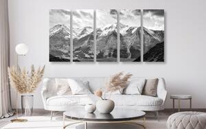 5-częściowy obraz piękna górska panorama w wersji czarno-białej