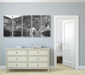 5-częściowy obraz Morskie Oko w Tatrach w wersji czarno-białej