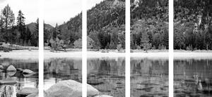 5-częściowy obraz jezioro w pięknej naturze w wersji czarno-białej