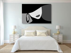 Obraz elegancka pani w kapeluszu w wersji czarno-białej