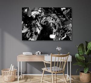 Obraz głowa lwa w wersji czarno-białej