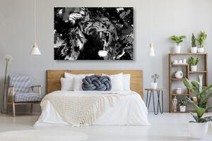 Obraz głowa lwa w wersji czarno-białej