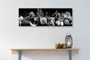 Obraz owoce i warzywa ekologiczne w wersji czarno-białej