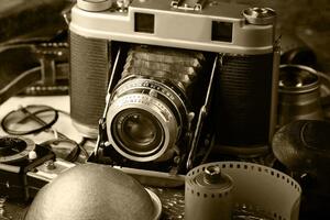 Obraz stary aparat fotograficzny w sepii