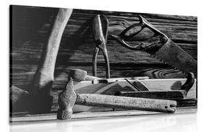 Obraz narzędzia stolarskie w wersji czarno-białej