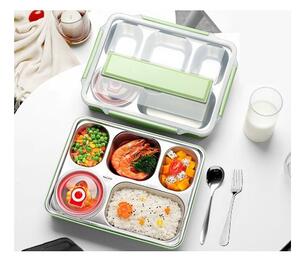 Duży lunchbox, zielony, ze sztućcami ze szczelnym pojemnikiem na zupę