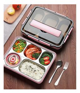 Duży lunchbox, różowy, ze sztućcami ze szczelnym pojemnikiem na zupę