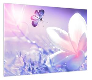 Obraz - Motyl lecący do kwiatu (70x50 cm)
