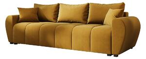 Musztardowa sofa welurowa z pojemnikiem N4-W06
