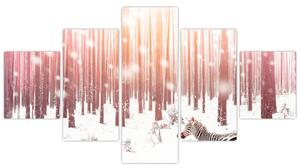 Obraz - Zebra w śnieżnym lesie (125x70 cm)