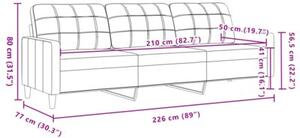 Sofa 3-osobowa, ciemnoszara, 210 cm, obita aksamitem