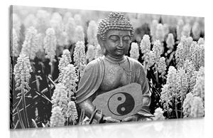 Obraz Yin i yang Budda w wersji czarno-białej