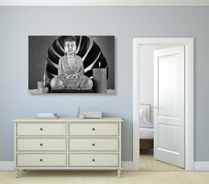 Obraz Budda z relaksującą martwą naturą w wersji czarno-białej