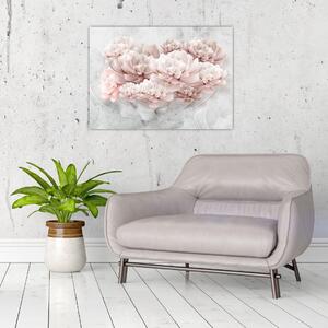 Obraz - Różowe kwiaty na ścianie (70x50 cm)