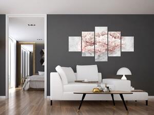 Obraz - Różowe kwiaty na ścianie (125x70 cm)