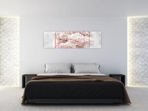 Obraz - Różowe kwiaty na ścianie (170x50 cm)