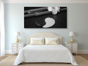 Obraz martwa natura w spa z symbolem Yin i Yang w wersji czarno-białej