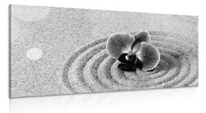 Obraz piaskowy ogród Zen z orchideą w wersji czarno-białej